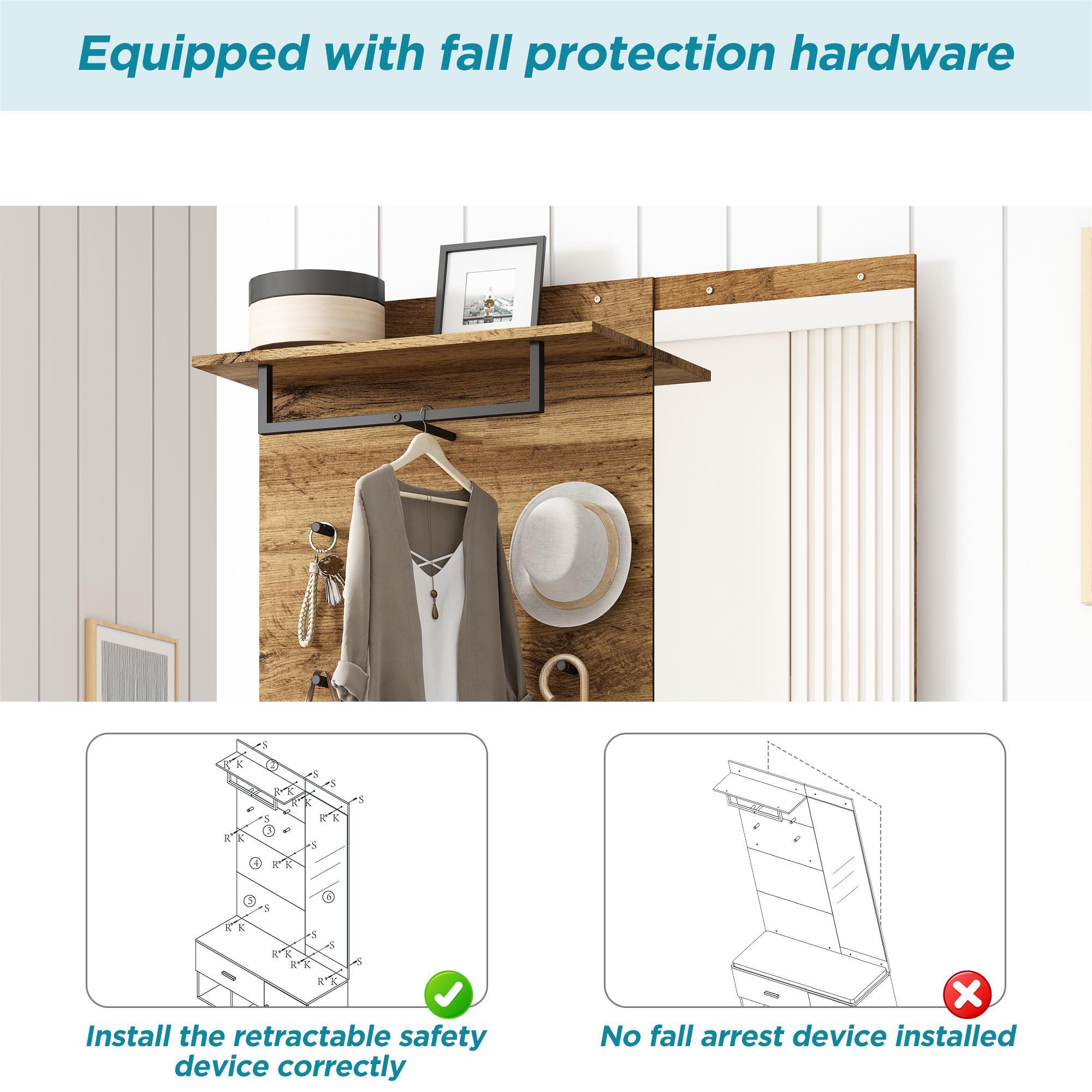 Vestiaire avec porte manteau + banc à chaussures + miroir - Naturel - 4