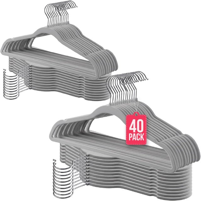 Percha Terciopelo | Color Gris | Antideslizantes y Resistentes | Perchas para Ropa | Diseño Elegante | 40 Unidades |