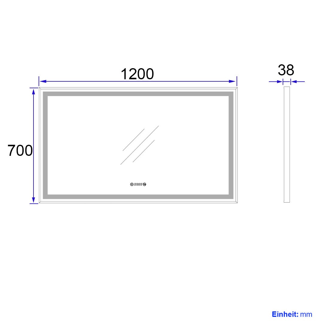 EMKE Miroir lumineux salle de bain 120x70cm, Cadre noir, Miroir LED avec Interrupteur Tactile, Anti-buée, Horloge et Température, Lumière Neutre - 5