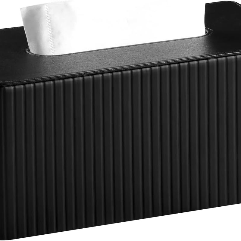 Pokrowiec na pudełko chusteczek ze skóry w paski do łazienki, sypialni, salonu, biura - 1 sztuka, czarny, 25 × 13,5 × 11 cm