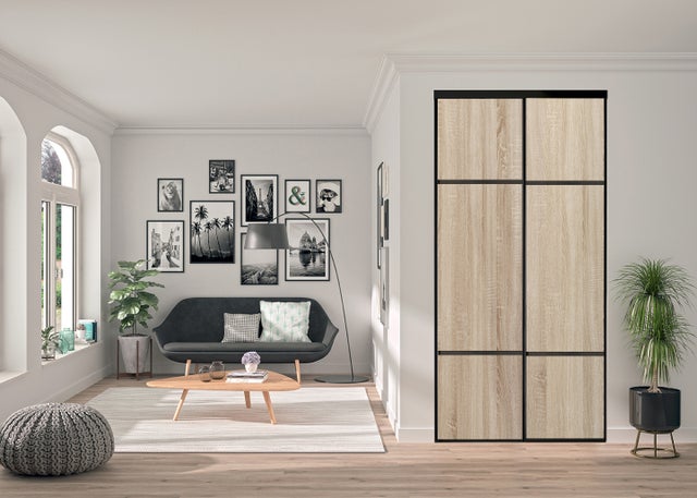 Pack de 2 Portes de placard coulissantes, décor chêne sauvage partitionné chêne sauvage H2500mm X L1800mm largeur totale