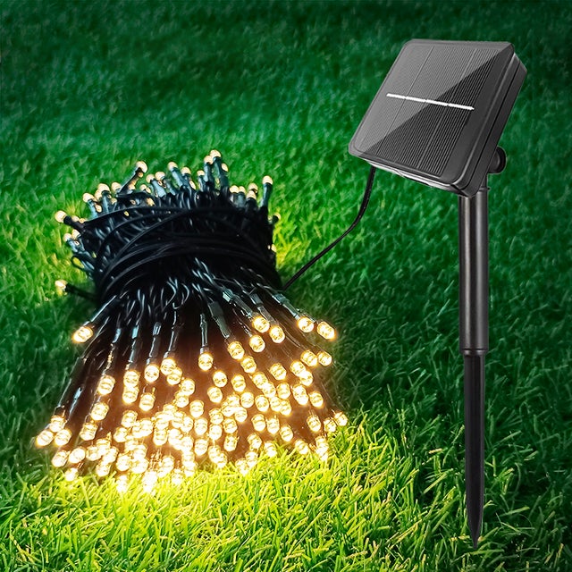 Jandei Ghirlanda Led 20m 200 Led con Pannello Solare 8 funzioni, Bianco caldo 3000K, Batteria ricaricabile 1200mA, Resistente all'acqua