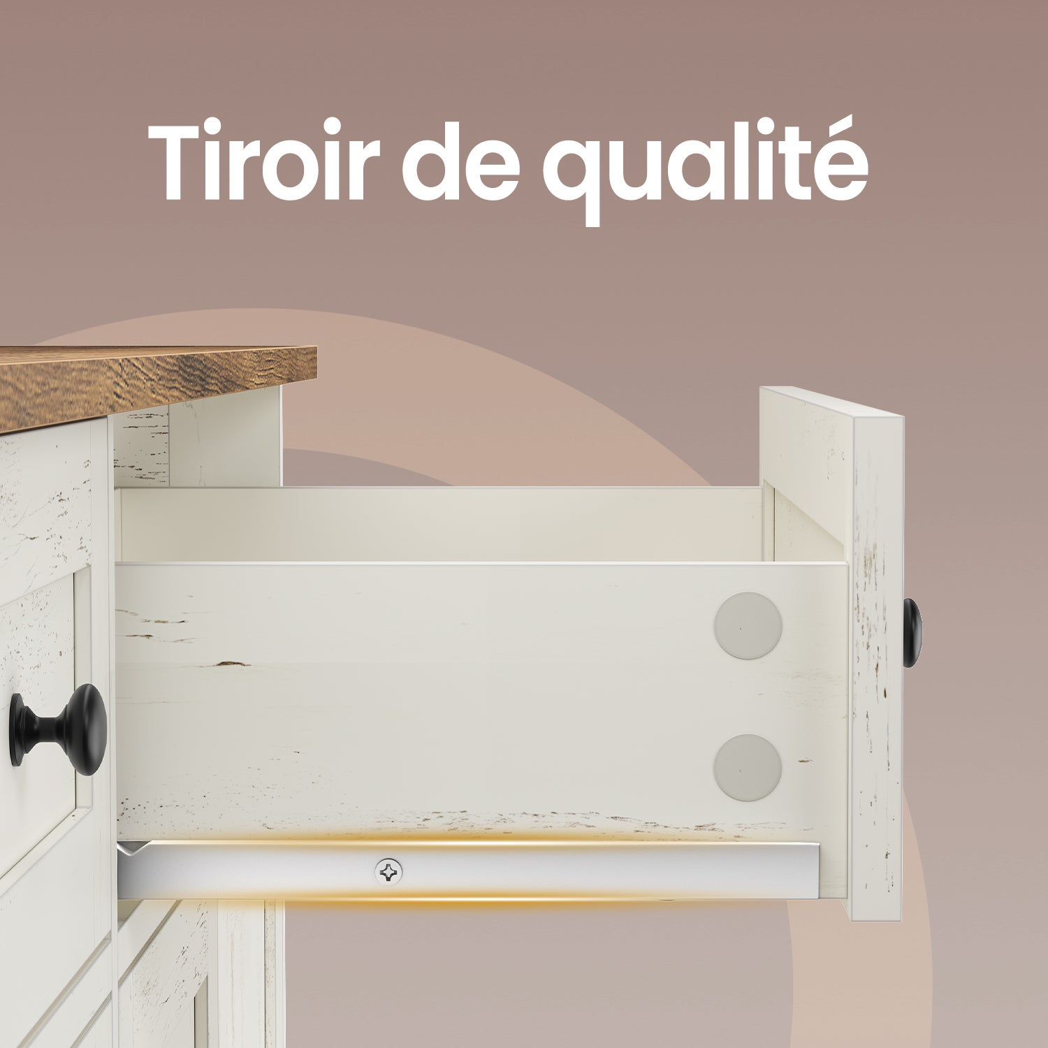 Buffet de Cuisine avec Étagères Réglables, 2 Tiroirs, 4 Portes, pour Salle à Manger, Style Maison de Campagne, Blanc - 6