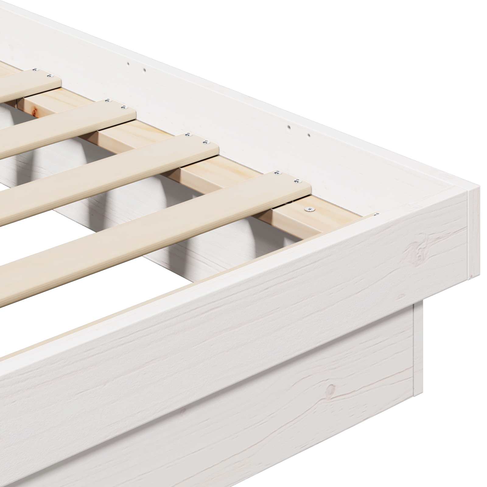 Cadre de lit blanc en pin massif pour la chambre, 200 × 200 cm - 6