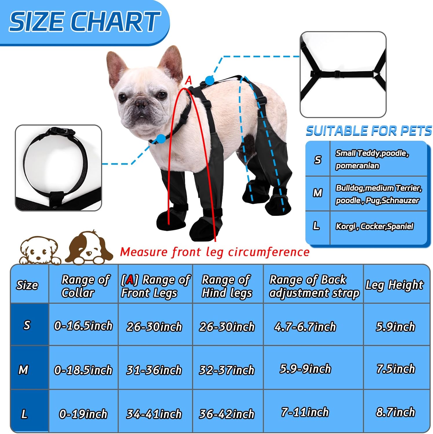 Capas para sapatos de cachorro, à prova d'água, antiderrapante, ajustável, adequada para cães pequenos e médios, L - 5