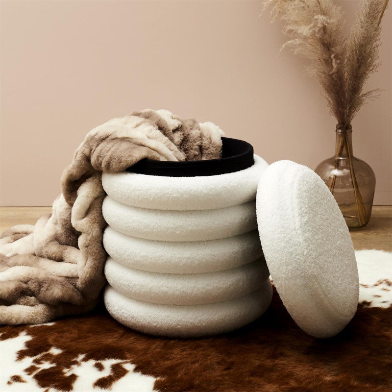 Pouf - Home Deco Factory - Freya - Rangement - Bouclette - Blanc - 5