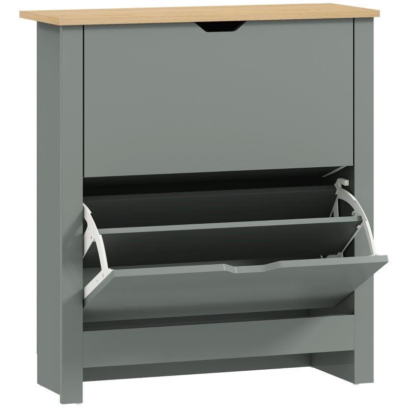 Dulap pantofi cu 2 compartimente pliabile, separator reglabil pentru 8-12 perechi de pantofi, 72 x 26 x 80 cm, gri deschis, Lemn