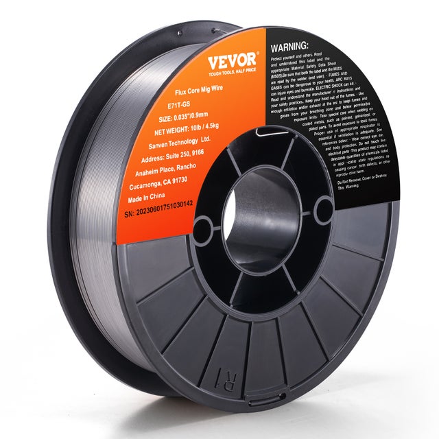 Fil de Soudage VEVOR 0,9 mm 4,5 kg Fil de Soudure MIG E71T-GS Bobine Fil à Souder Noyau Flux Acier Doux Sans Gaz 200 mm Résistance Traction 560 MPa