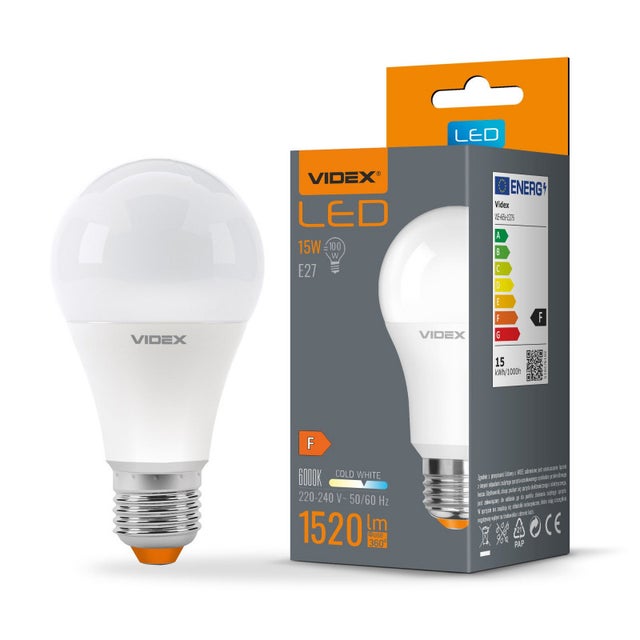 Żarówka E27 15W kulka mleczna Zimna biel 6000K 1520lm Videx