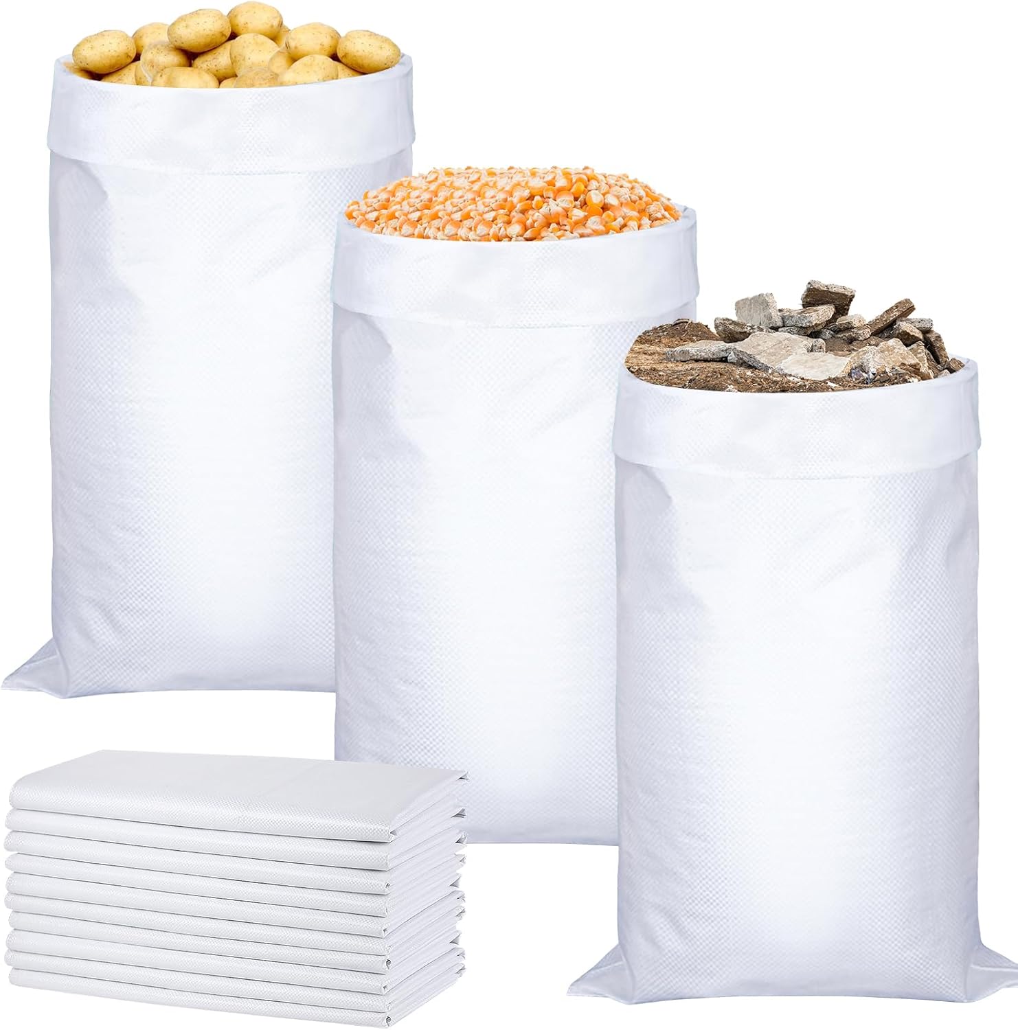 Białe worki tkane - Worki na odpady ogrodowe - Na ziarno, karmę dla zwierząt, śmieci i liście - Opakowanie 10 szt. - 70 cm x 113 cm