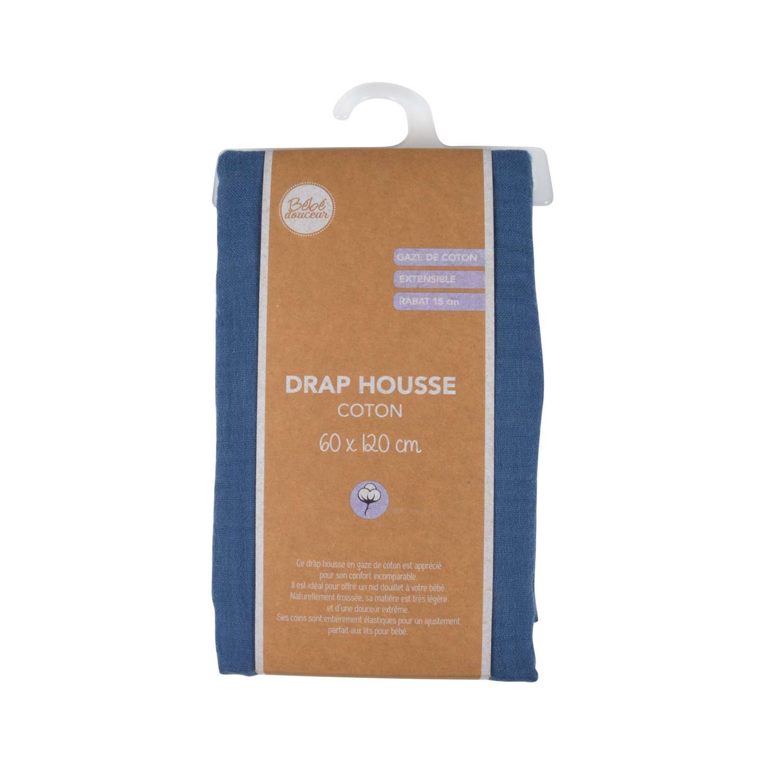 Drap housse en gaze de coton - 100% Coton - 60 x 120 cm - Bleu foncé - 3