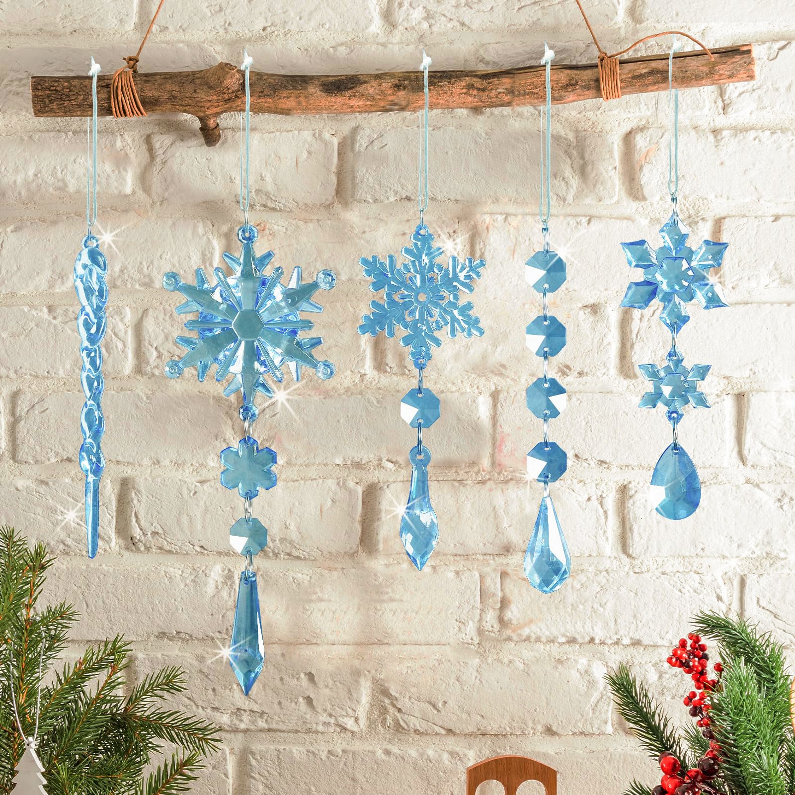 Conjunto de 18 enfeites de cristal para Natal, decorações para árvores de Natal, enfeites de acrílico em forma de flocos de neve e pendentes de Natal - 9