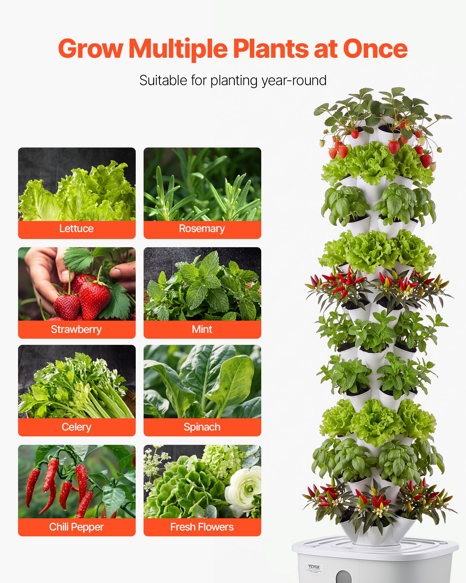 Tour Hydroponique VEVOR 10 Étages 50 Trous, Système Culture Hydroponique pour Herbes, Fruits et Légumes, Jardin Vertical d'Intérieur avec Contrôle App - 6