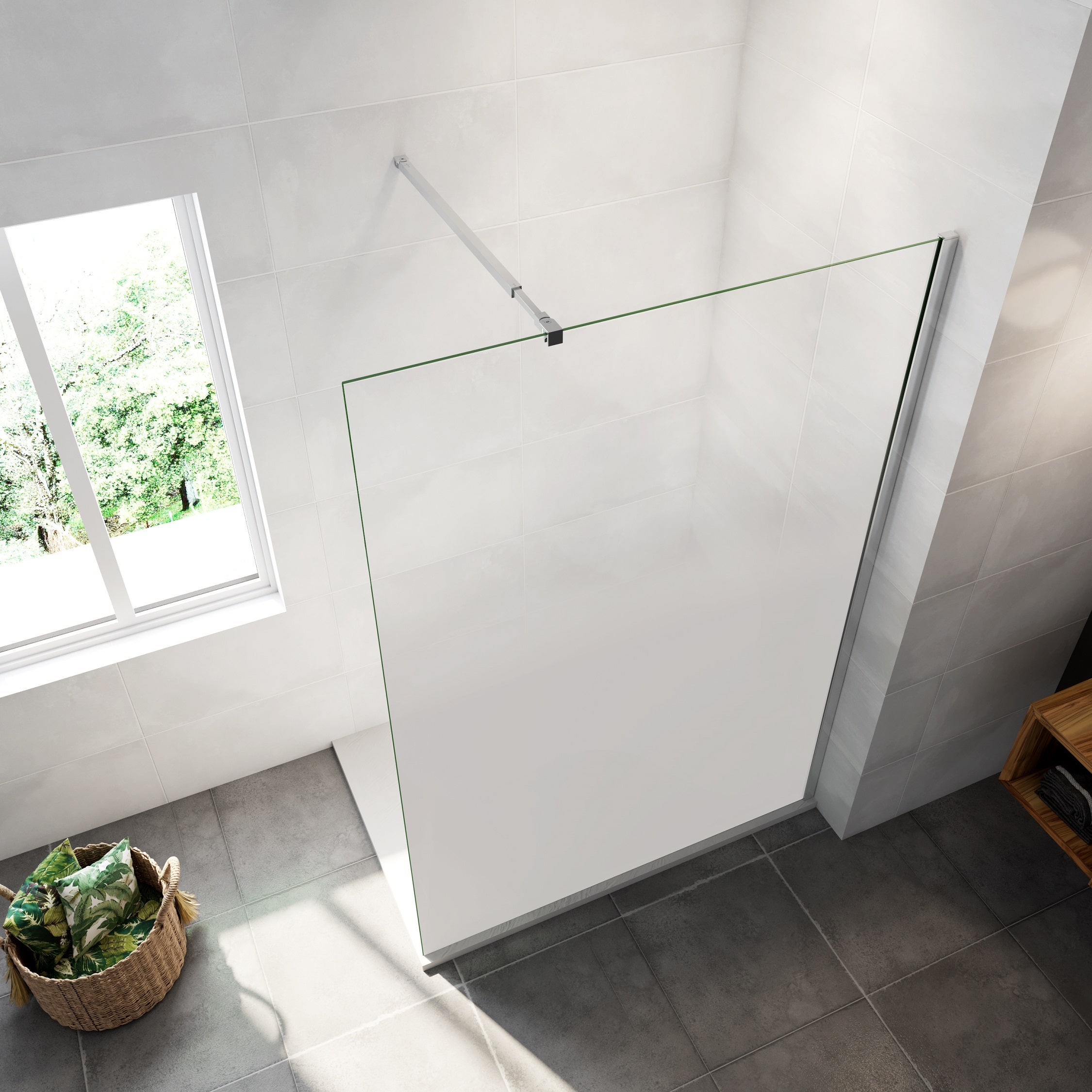 Paroi de douche à l'italienne 120x200cm Modèle Brume, avec barre de stabilisation 73-120cm en carré Paroi latérale fixe en 8mm verre de sécurité - 2