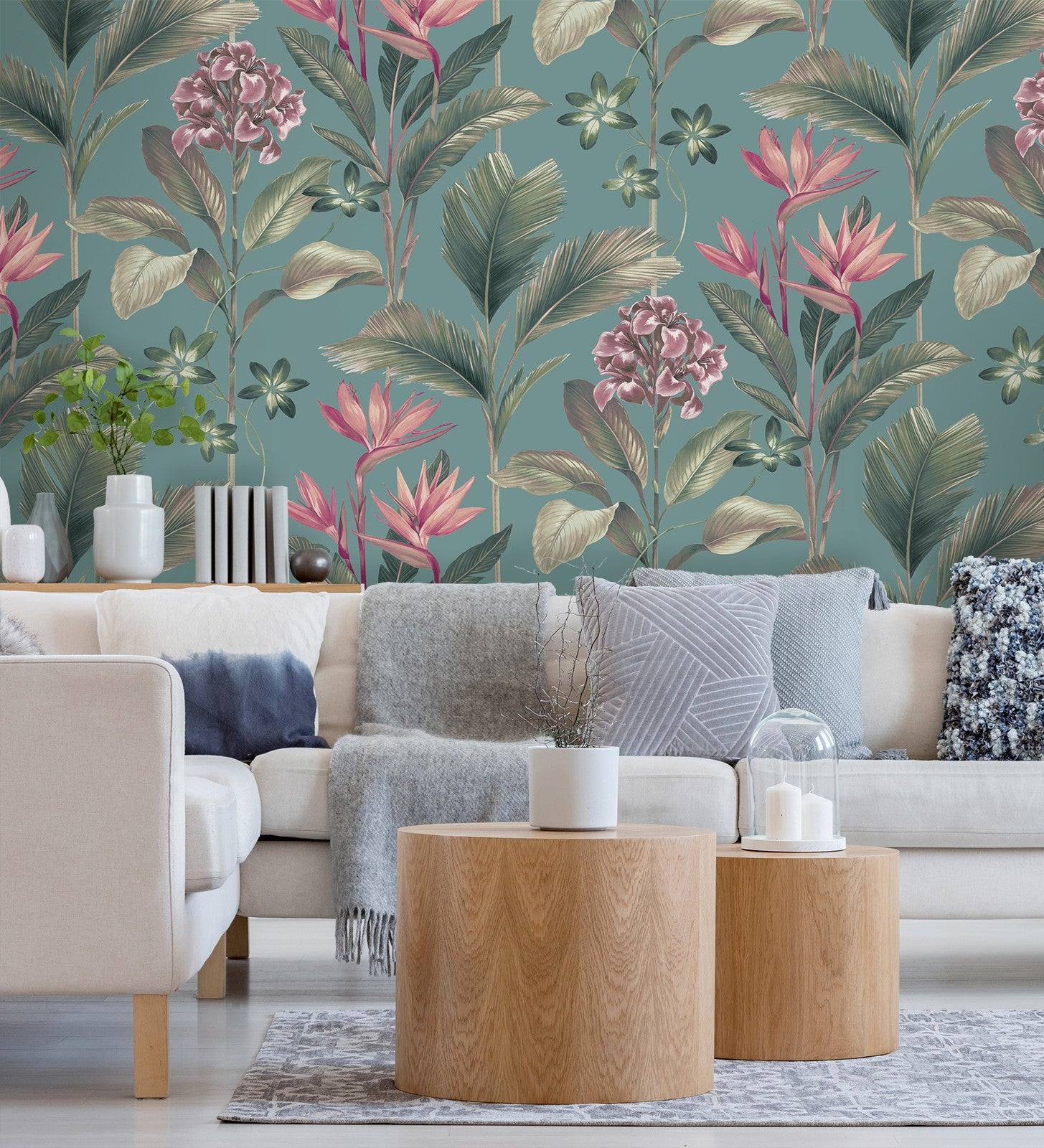 Papier peint de fleurs de paradis et feuilles style tropical couleur bleu turquoise foncé - Mia Orchid 682878 de GAULAN - Rouleaux de 10 m x 0,53 m - 4