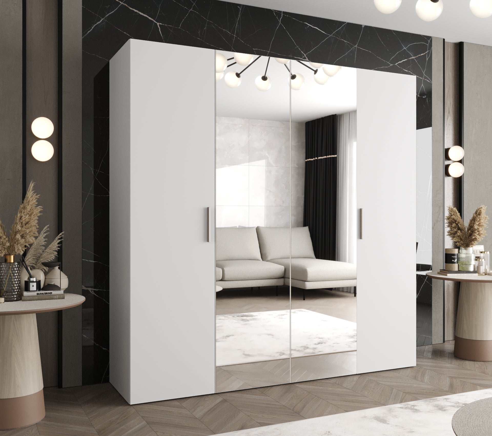 Szafa uchylna otwierana Bari 2 200 x 52 x 202 cm biały + u. srebrny Abiks Meble - 2