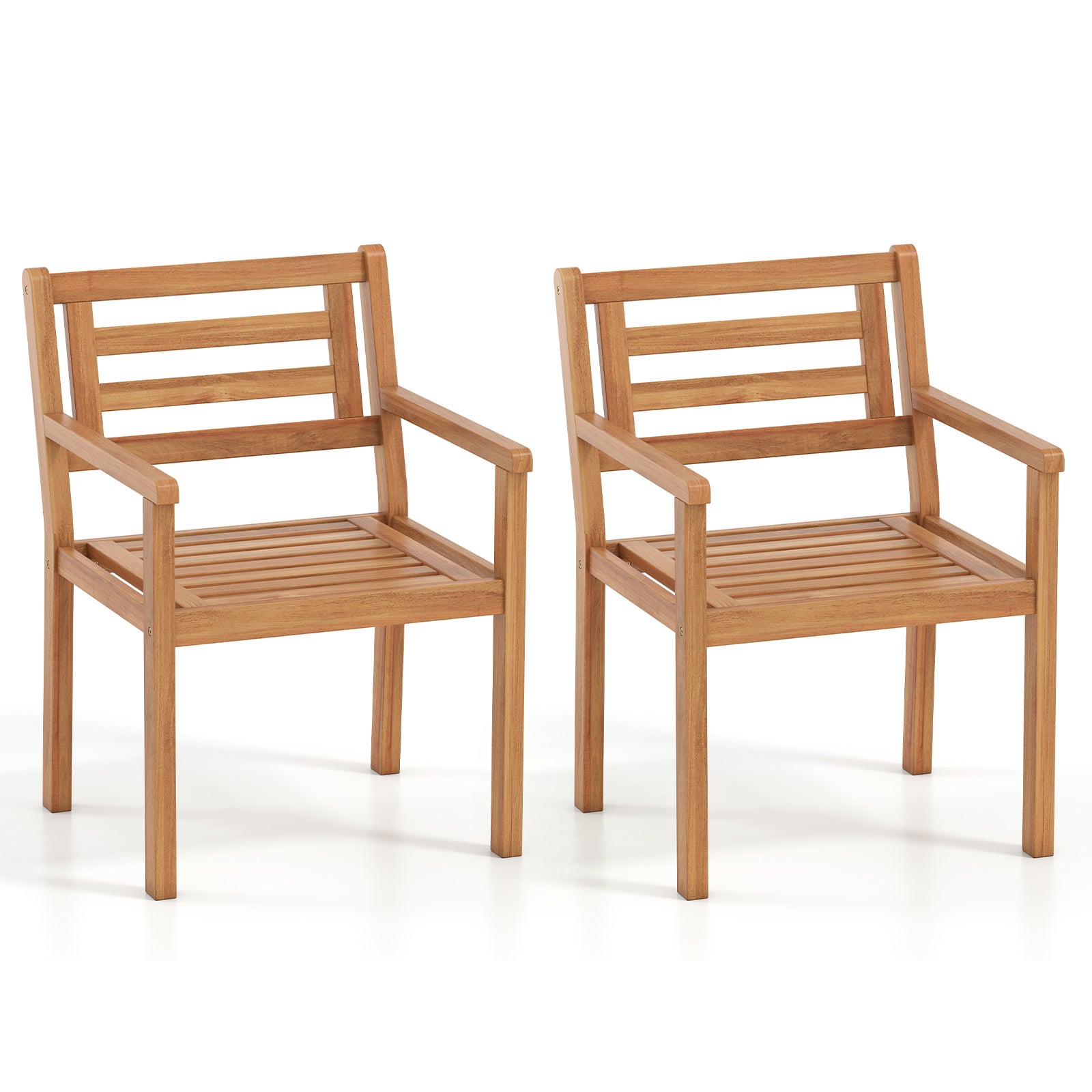 Set de 2 fotolii de exterior din lemn de salcâm, capacitate 180 kg, scaune grădină cotiere, spătar înclinat lamele pentru terasă, curte interioară 2buc