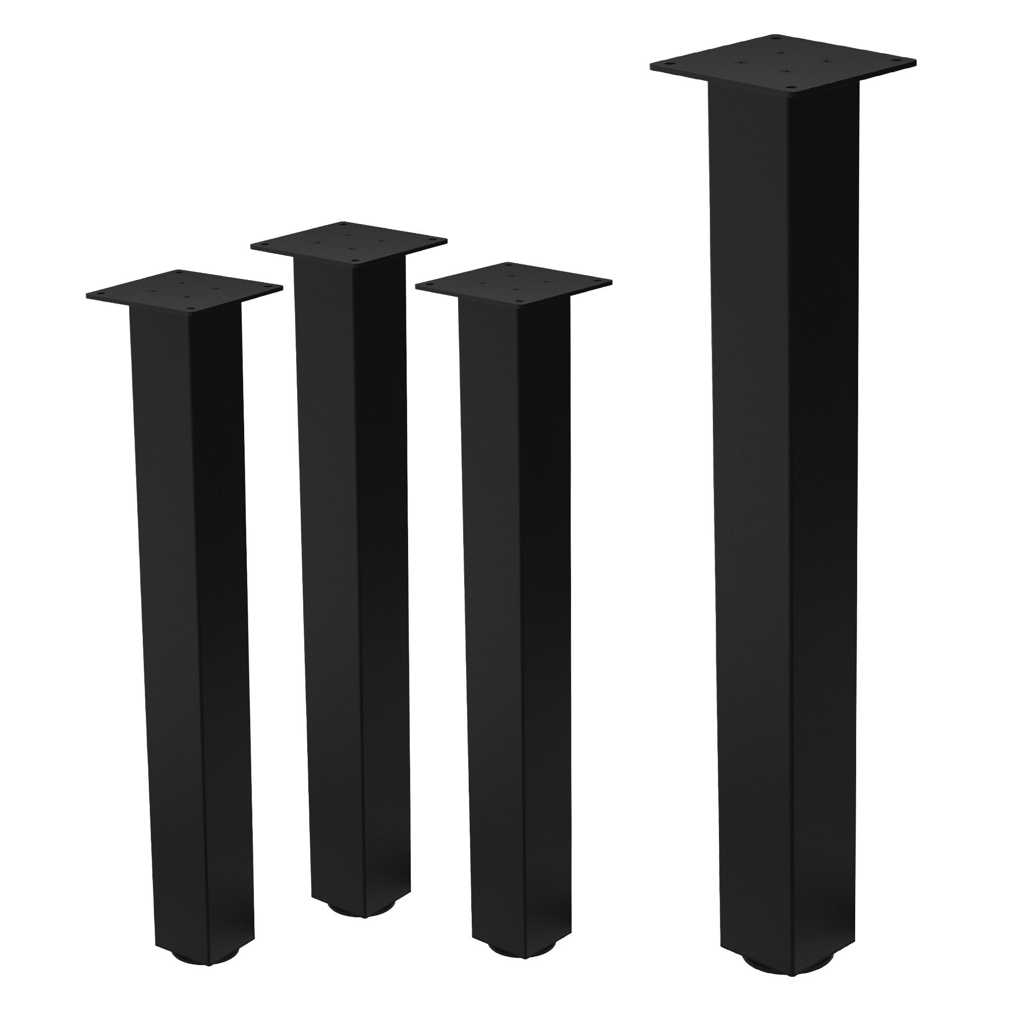 ML-Design zestaw 4 nóg stołowych I-Design 72 cm stal pokryta proszkowo czarny regulowane profil 8x8 cm do stolików biurek i blatów roboczych