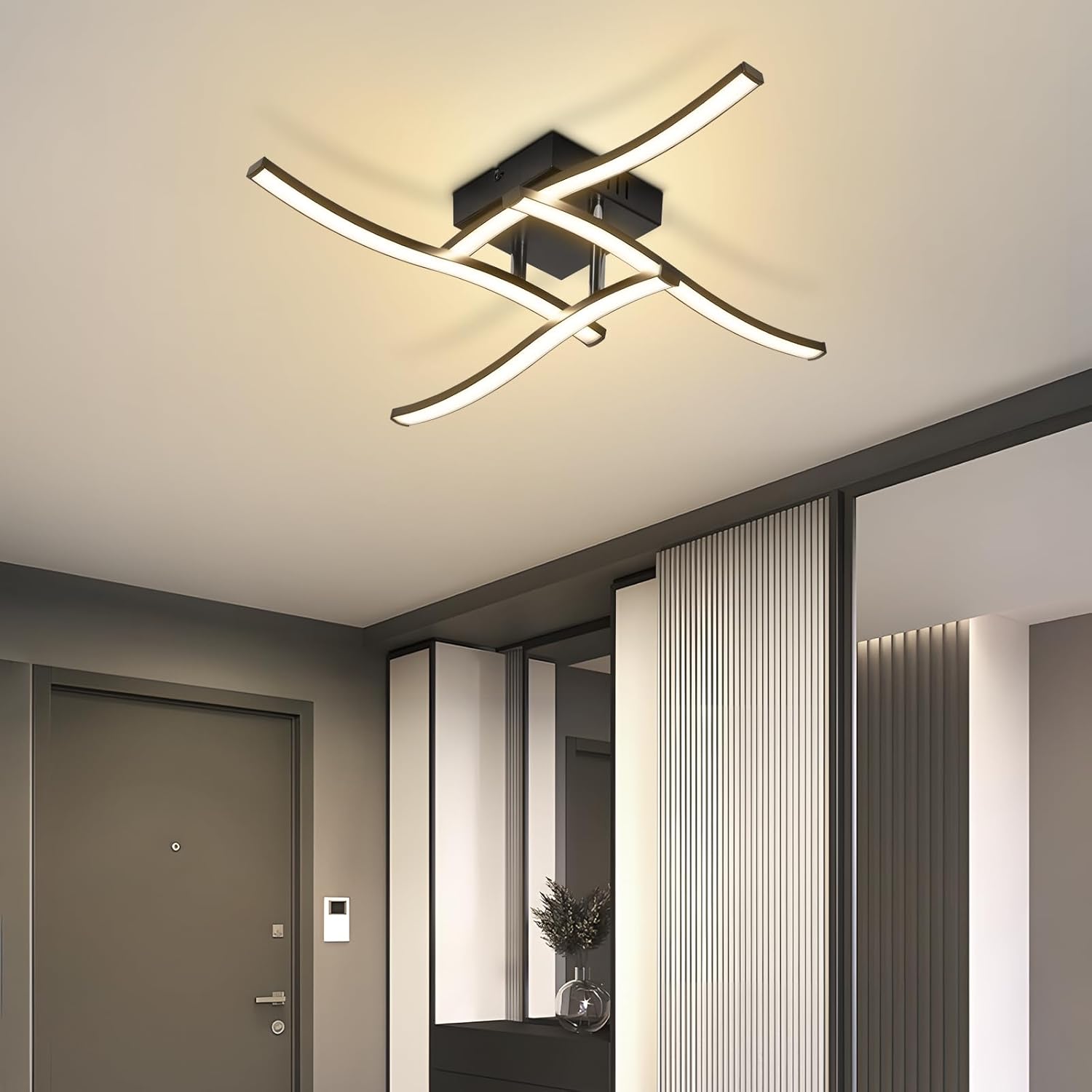 ZMH Lampa sufitowa LED 24W nowoczesna czarna o falistym kształcie do kuchni, salonu i przedpokoju - 2