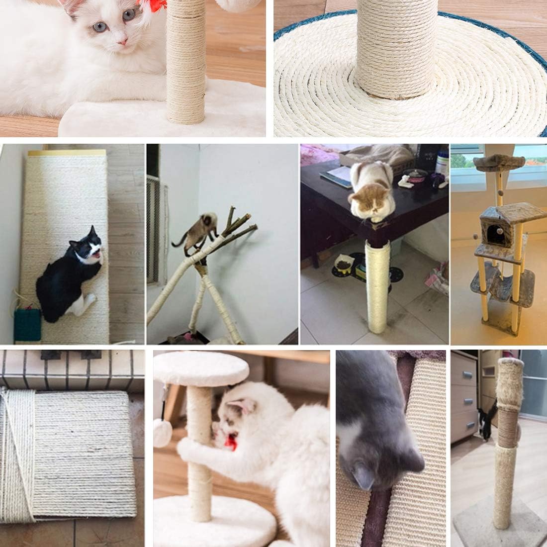 Corda in sisal per tiragraffi, tiragraffi per decorare tiragraffi, casette, giardini, vasi di fiori, 4 mm x 30 m - Bianco - 3