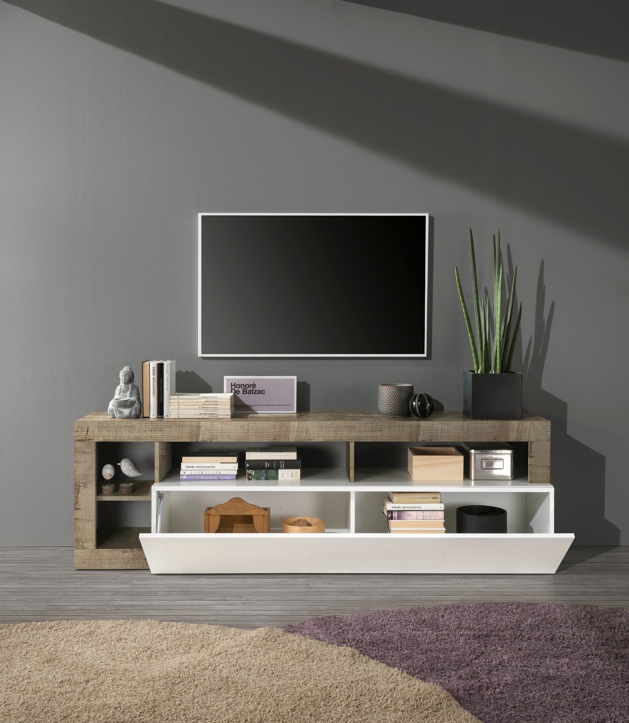 Carrello TV Mobile Arlington Vida Designs - Bianco E Rovere, H49 X L95 X P39 Cm, Legno Derivato - Foto 4