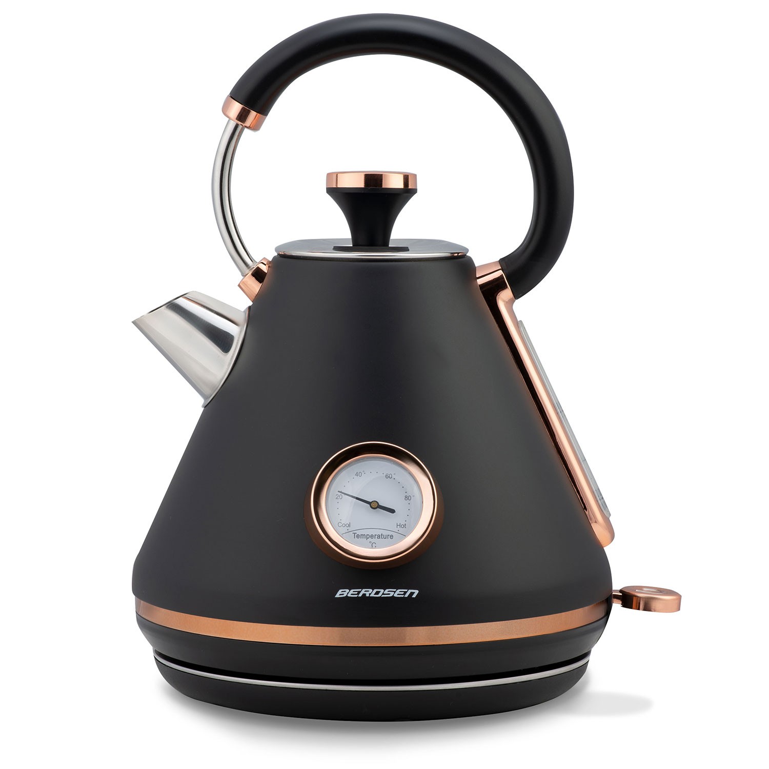 Bouilloire électrique rétro Berdsen BD-701 de 1,7L avec thermomètre noir - 3