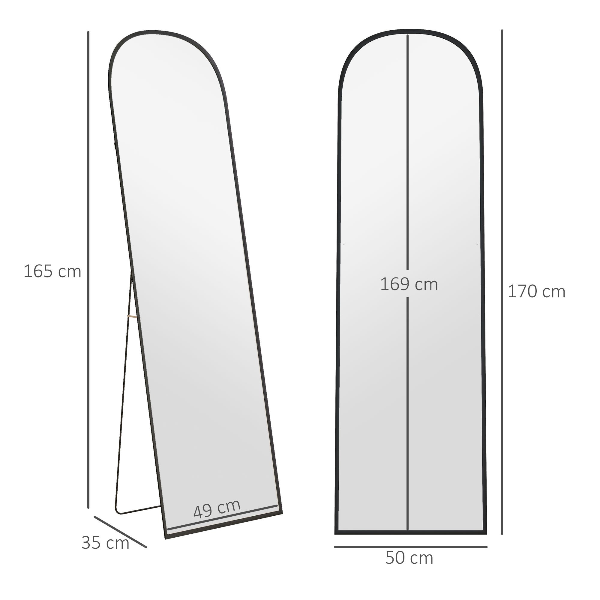 HOMCOM Specchio da Terra e Parete Moderno in Lega di Alluminio con Supporto Pieghevole, 50x170 cm, Nero - 3