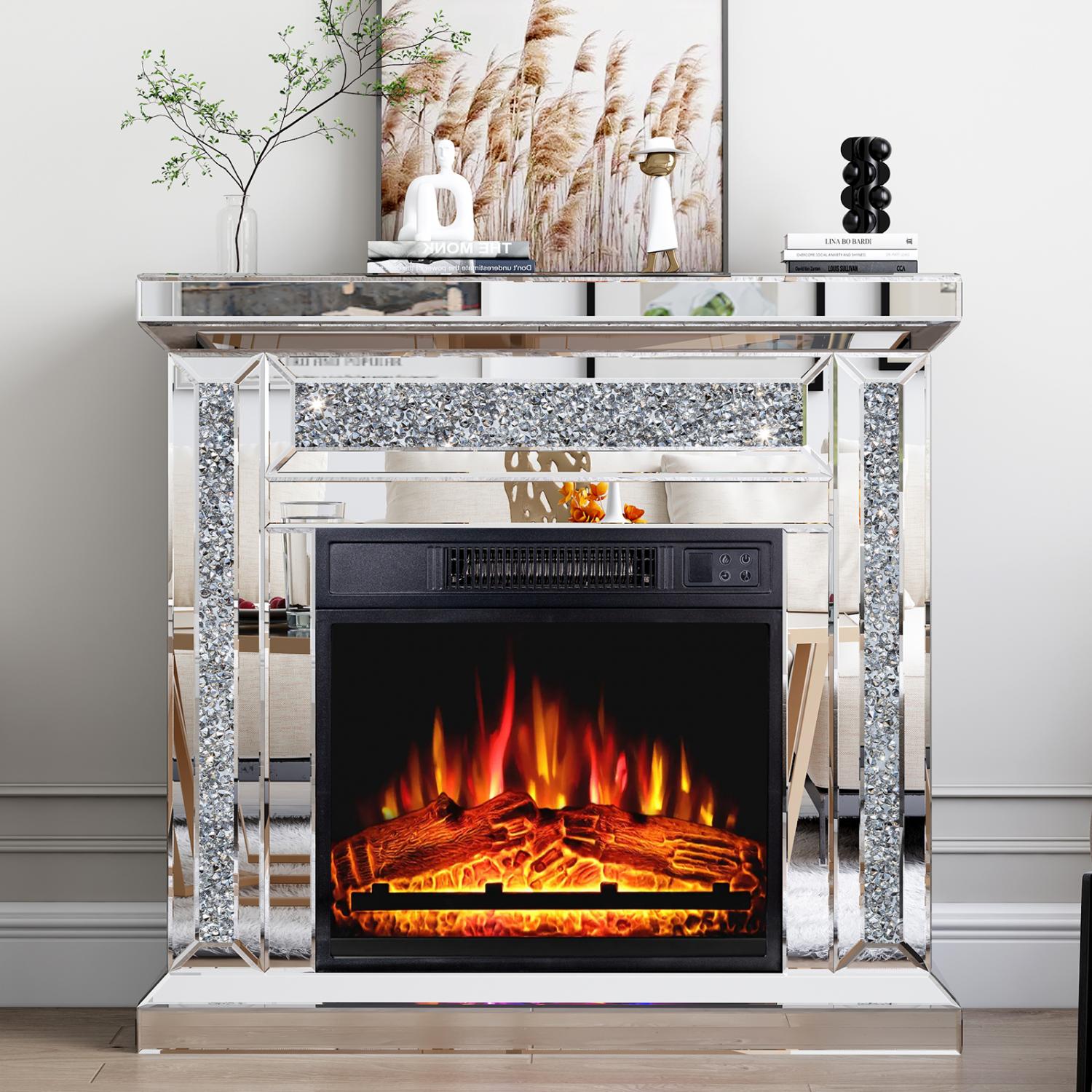 Petit Cheminée Électrique 31,5'' avec Manteau Argenté, Flammes LED — free download