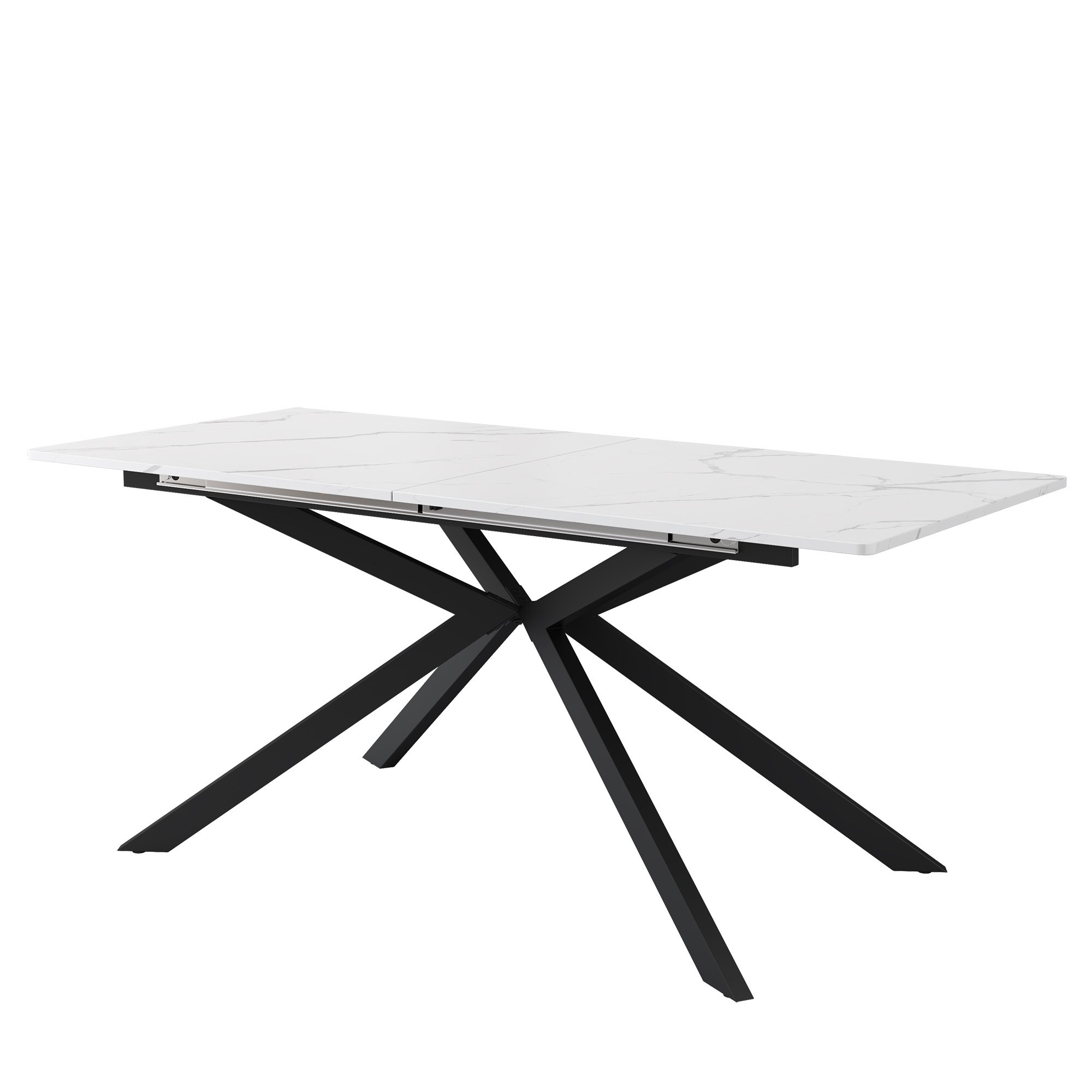 Rozkładany stół jadalny dla 4-6 osób - Dł. 150/180 x Szer. 70 x Wys. 76 cm - Nogi z płyty MDF i metalu - Blat imitujący marmur - Biały - 5
