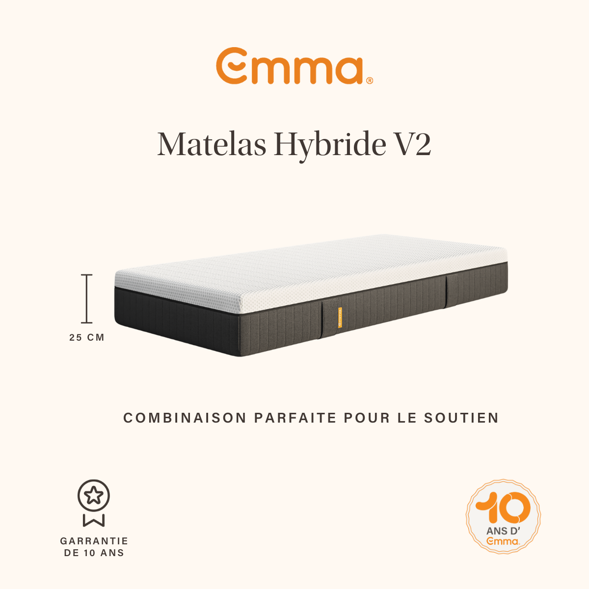 EMMA | Matelas Hybride II 90x200 | Mémoire de Forme + Ressorts | MEILLEUR CHOIX Emma | Dos Apaisé | Soutien Et Respirabilité | 25cm - 3