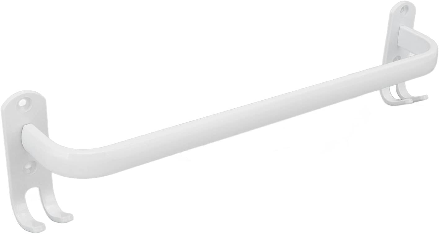 Wieszak łazienkowy na ręczniki, biały, z 2 haczykami, aluminiowy, 1 poziom 30 cm