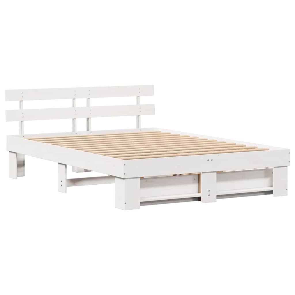 Cadre de lit avec tiroir, blanc, pin massif, pour la chambre, 150 × 200 cm - 7