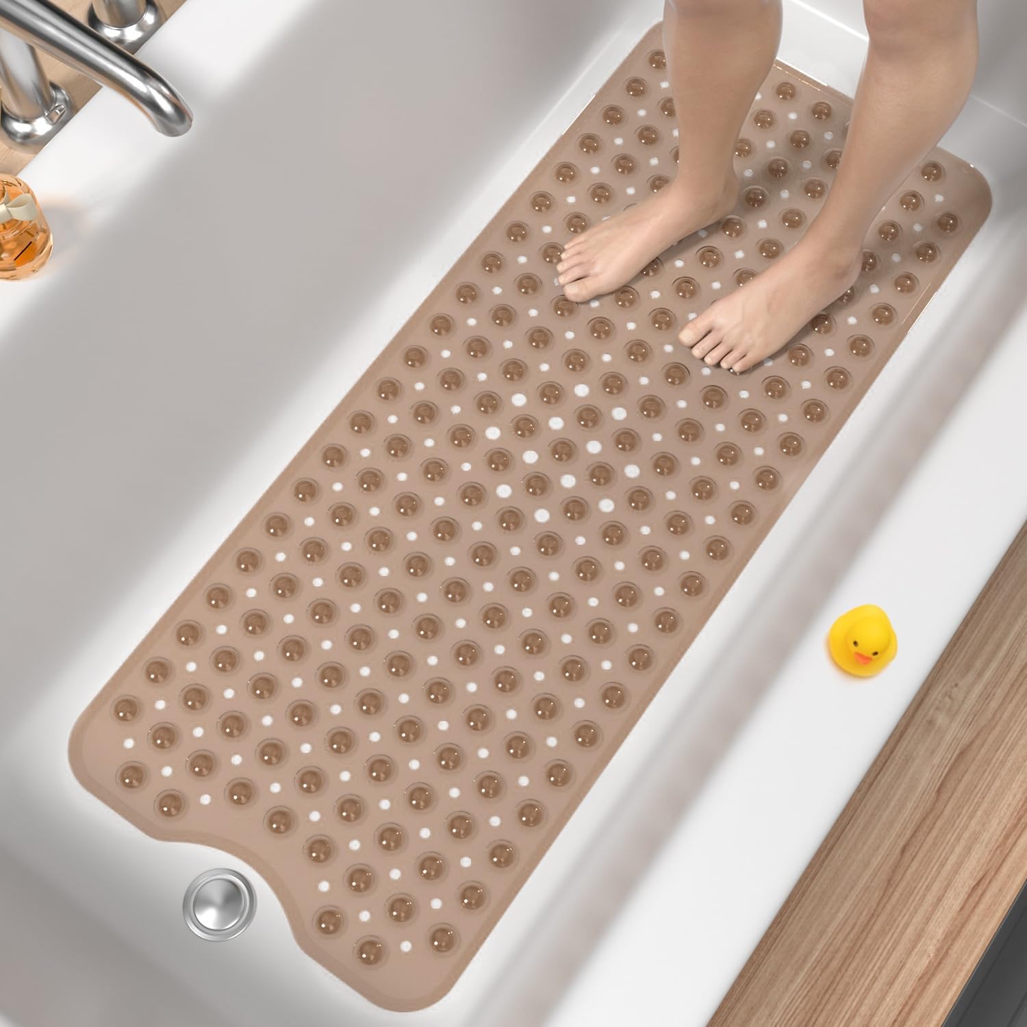 Mata prysznicowa antypoślizgowa, 100 x 40 cm, bardzo długa, odporna na pleśń i nadająca się do prania w pralce, bez BPA, brązowa