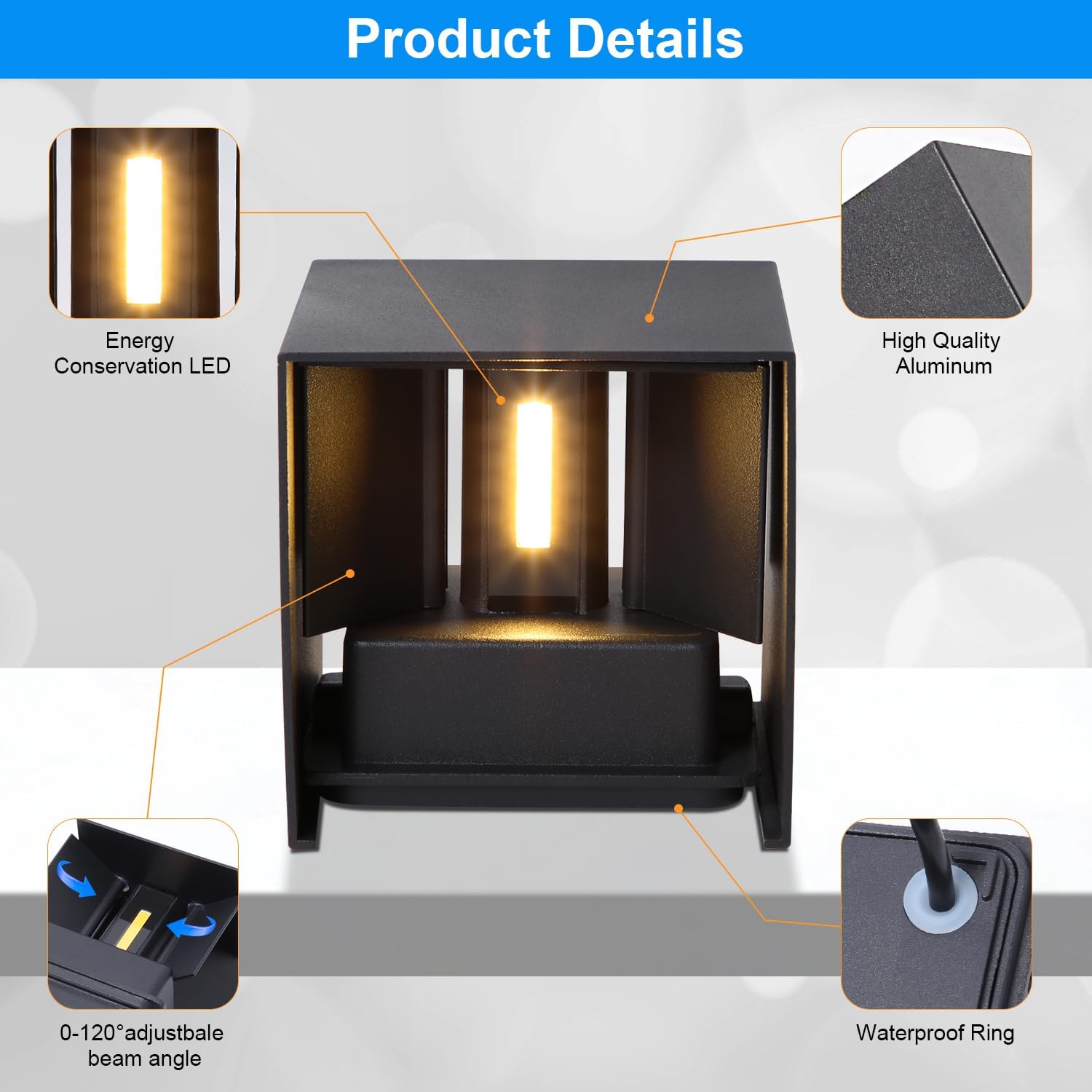 4 Pack Applique Murale Interieur/Exterieur 12W Avec Angle de Faisceau Réglable LED 3000K Blanc Chaud,Noir - 3