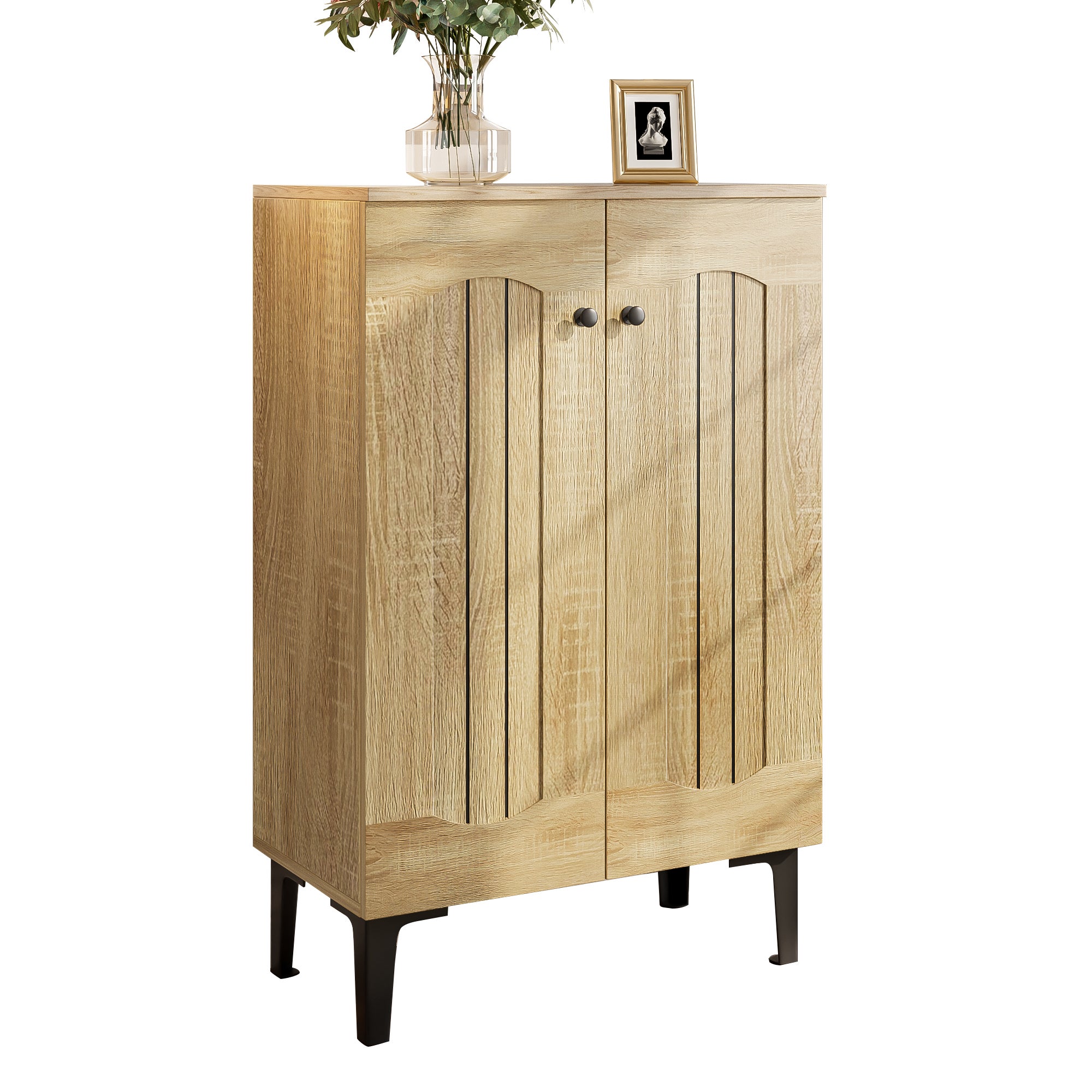 Sapateira com 2 portas e prateleiras - 60 x 34,5 x 95 cm - Aglomerado e pés em PVC - Cor madeira - 2