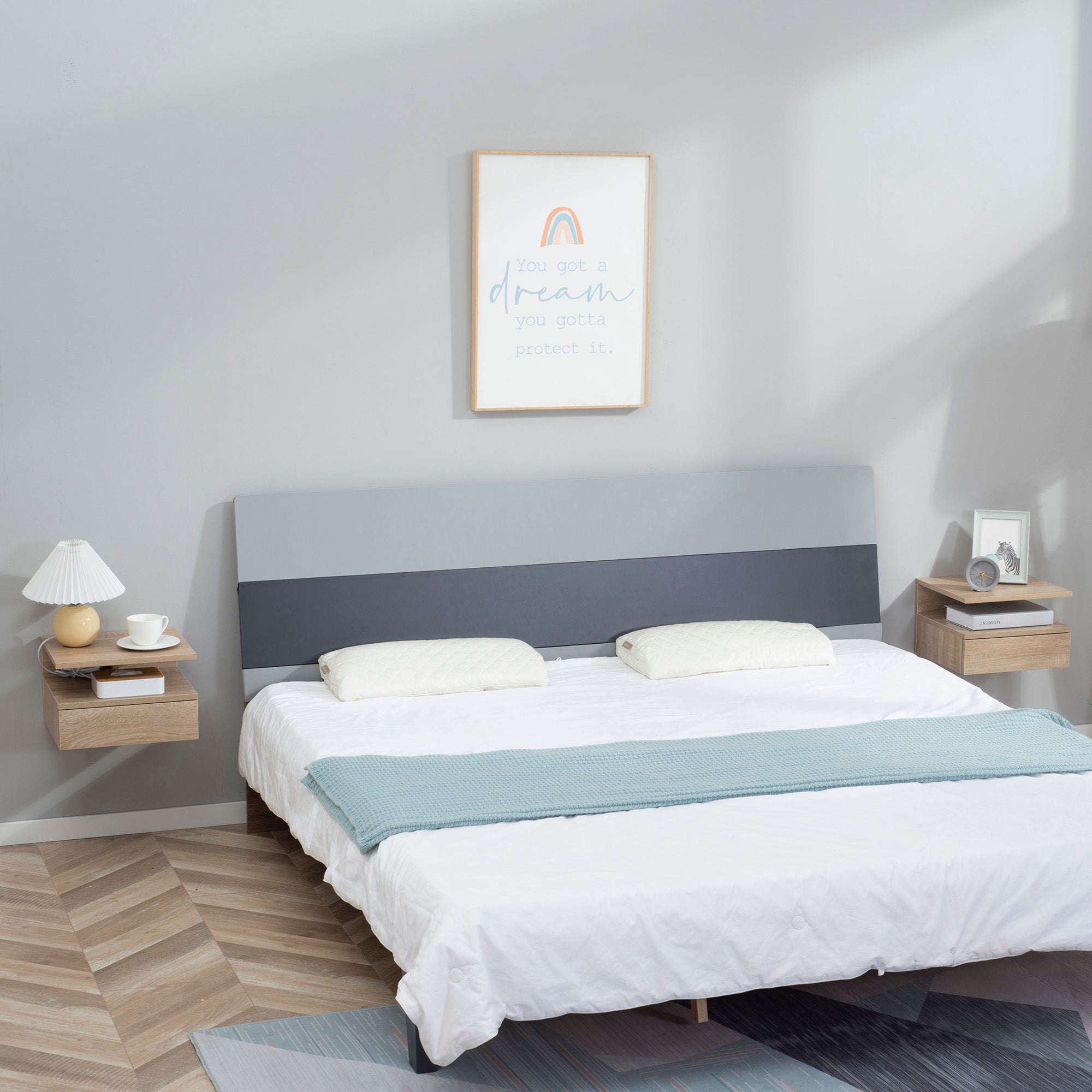 HOMCOM Set de 2 Mesitas de Noche Flotantes Mesillas de Noche de Pared con 1 Cajón y Estante Abierto Diseño Moderno para Dormitorio 35x32x22,5 cm - 2