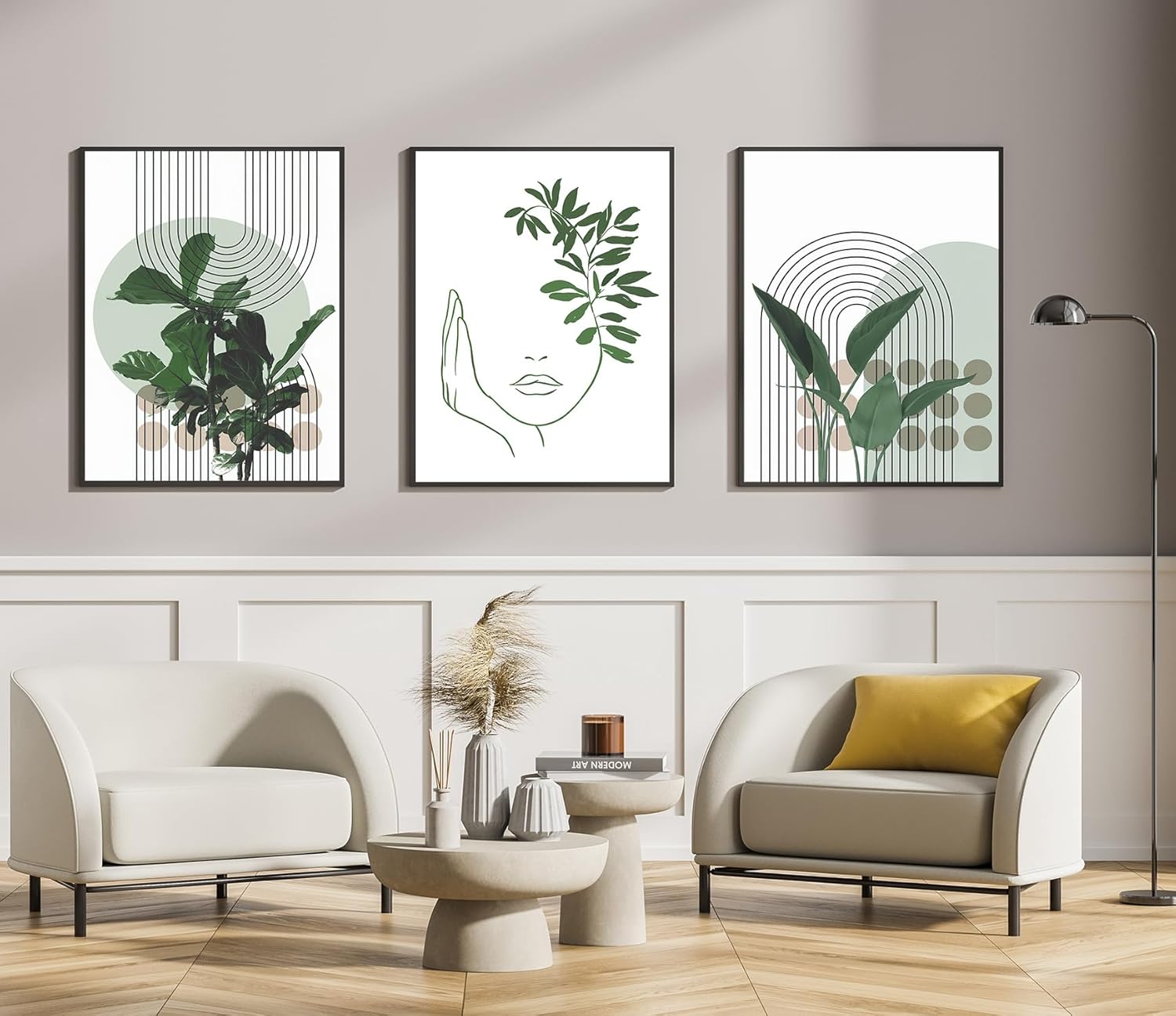Lot de 3 images décoratives modernes, style bohème, plantes esthétiques, paysage naturel, plage, art abstrait, sans cadre, 30 x 40 cm - 4