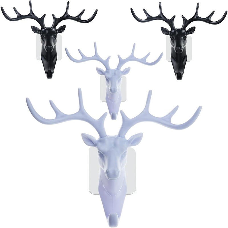 Zestaw 4 haczyków w kształcie głowy jelenia, bardzo mocne samoprzylepne haczyki z przyssawką do kuchni, sypialni, łazienek (2 kolory)