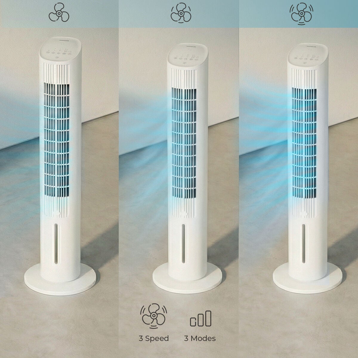 Climatiseur évaporatif tour, silencieux, télécommande, 3 vitesses, minuterie et oscillation InnovaGoods - 3