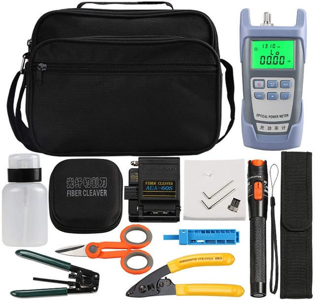 GOECO 16pcs/kit Outils à Fibre FTTH avec Photomètre Fibre Optique, Cliveuse Fibre Optique AUA-60S, Localisateur visuel de défauts 10 km