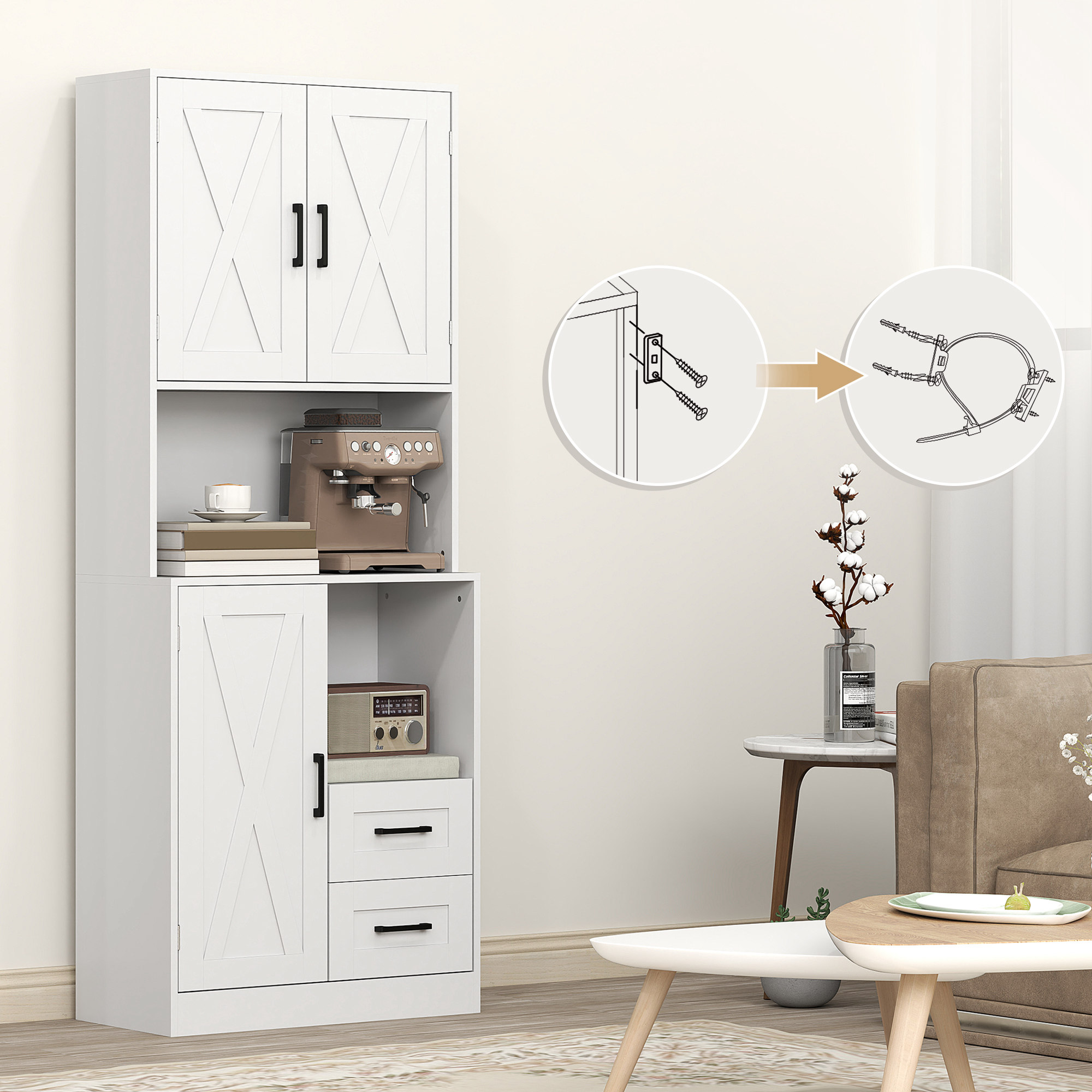 Alacena de Cocina HOMCOM Melamina de Madera Blanco 70x40x180 cm - 4