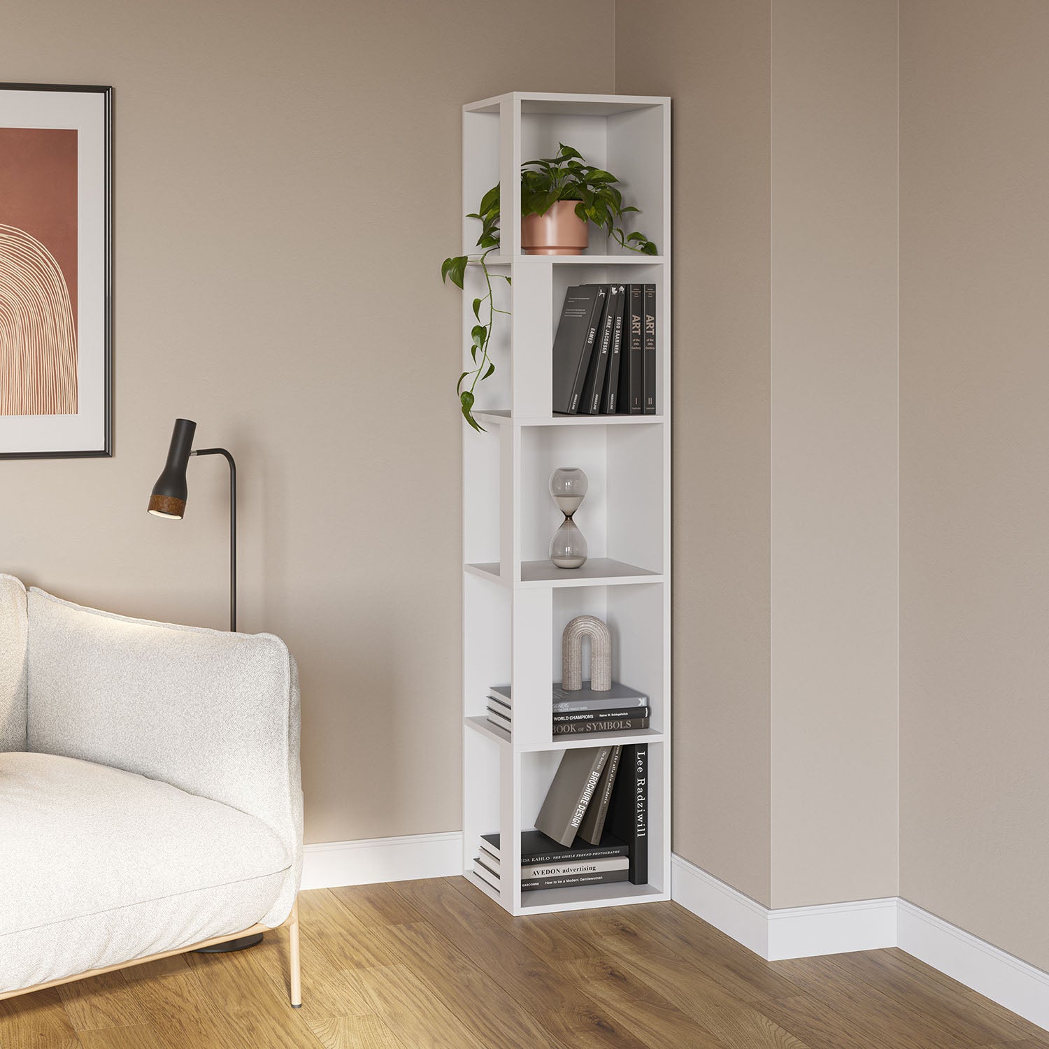 Scaffale Angolare Fixy Bianco 25x25cm - Mensola Galleggiante Per Parete, Carico Max 3kg