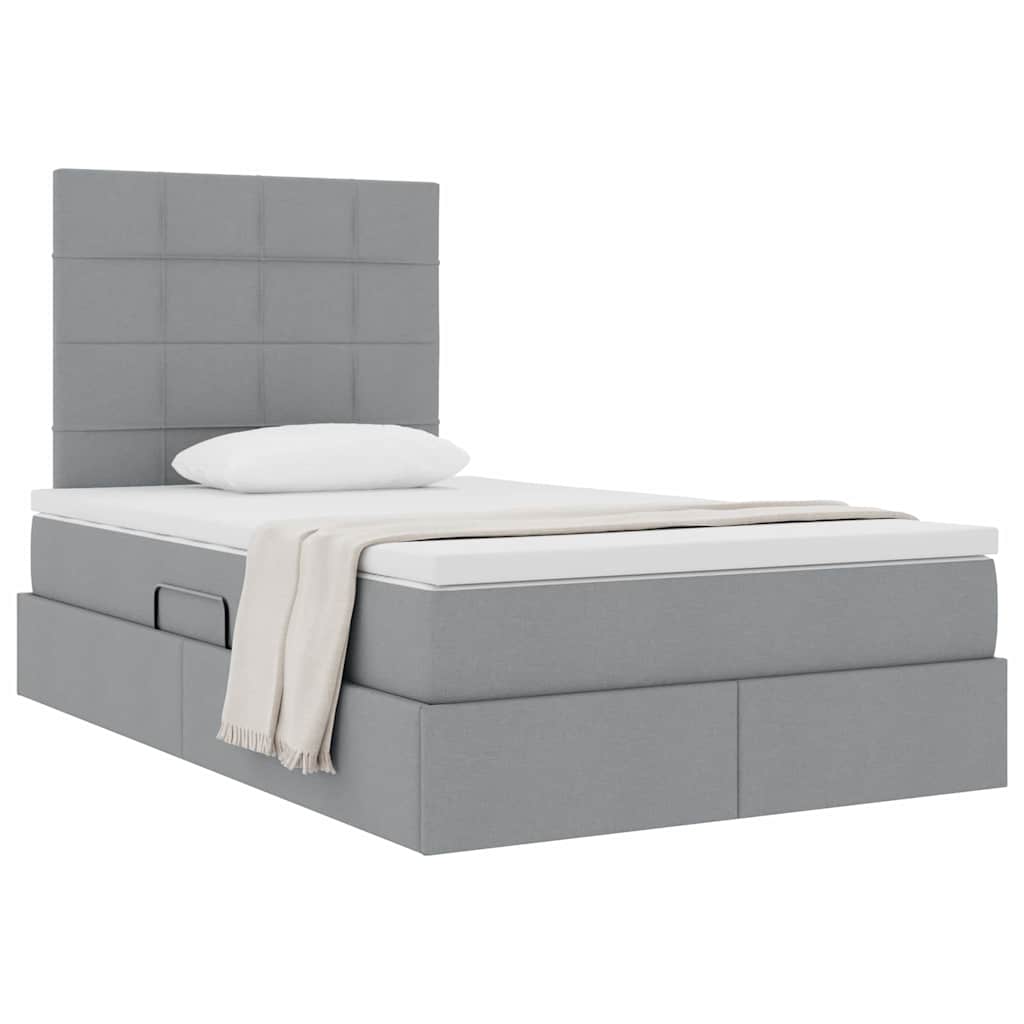 Lit avec rangement et matelas gris clair 120 x 200 cm tissu - 3
