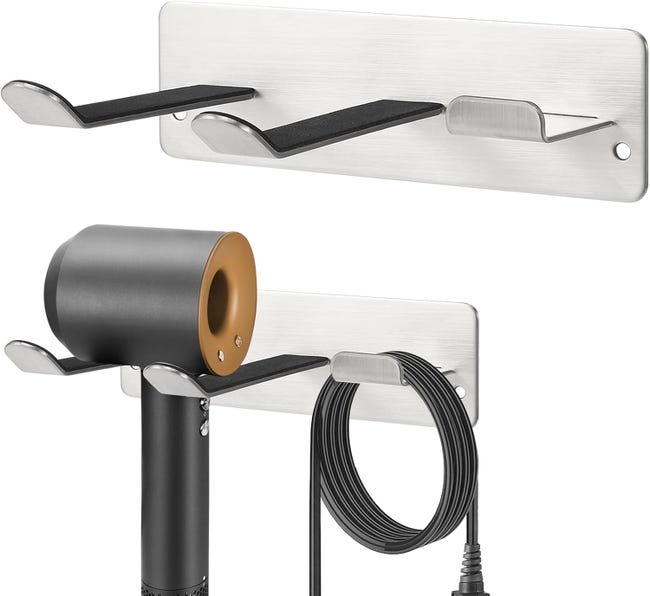 Supporto per asciugacapelli e piastra con gestione dei cavi per bagno, camera da letto, hotel, oro | Leroy Merlin Supporto per asciugacapelli e piastra con gestione dei cavi per bagno, camera da letto, hotel, oro | Leroy Merlin
