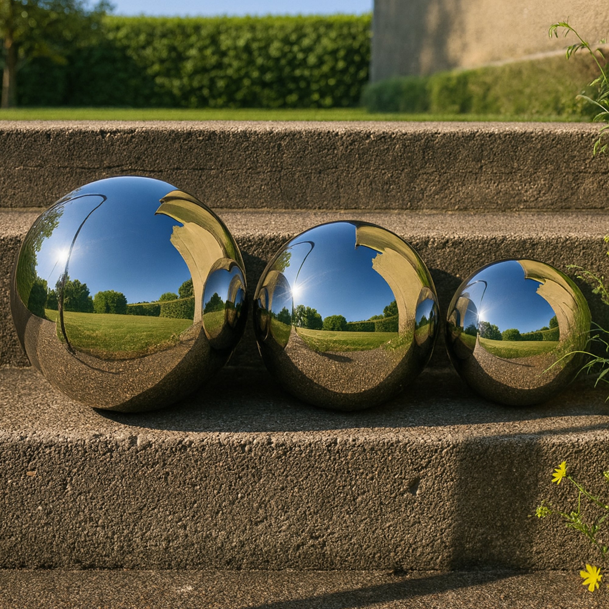 Köhko zestaw 3 polerowanych kul ogrodowych wykonanych z wysokiej jakości stali nierdzewnej 20, 25 i 30 cm kule dekoracyjne