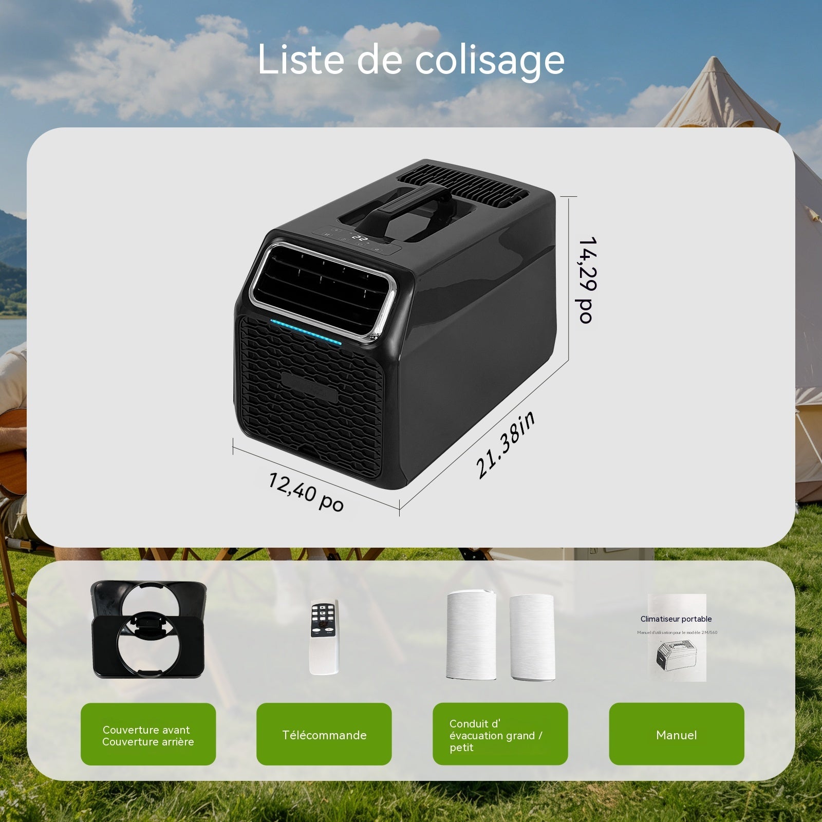 Climatiseur portable Space Cool-C14 5000 BTU 550W R290 ABS noir 3 en 1 refroidissement déshumidification ventilation télécommande 24h - 4