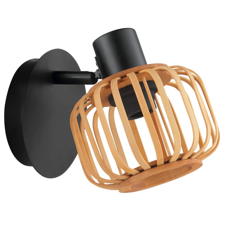 Kinkiet łazienkowy Pecan E14, bambus / czarny metal, INSPIRE