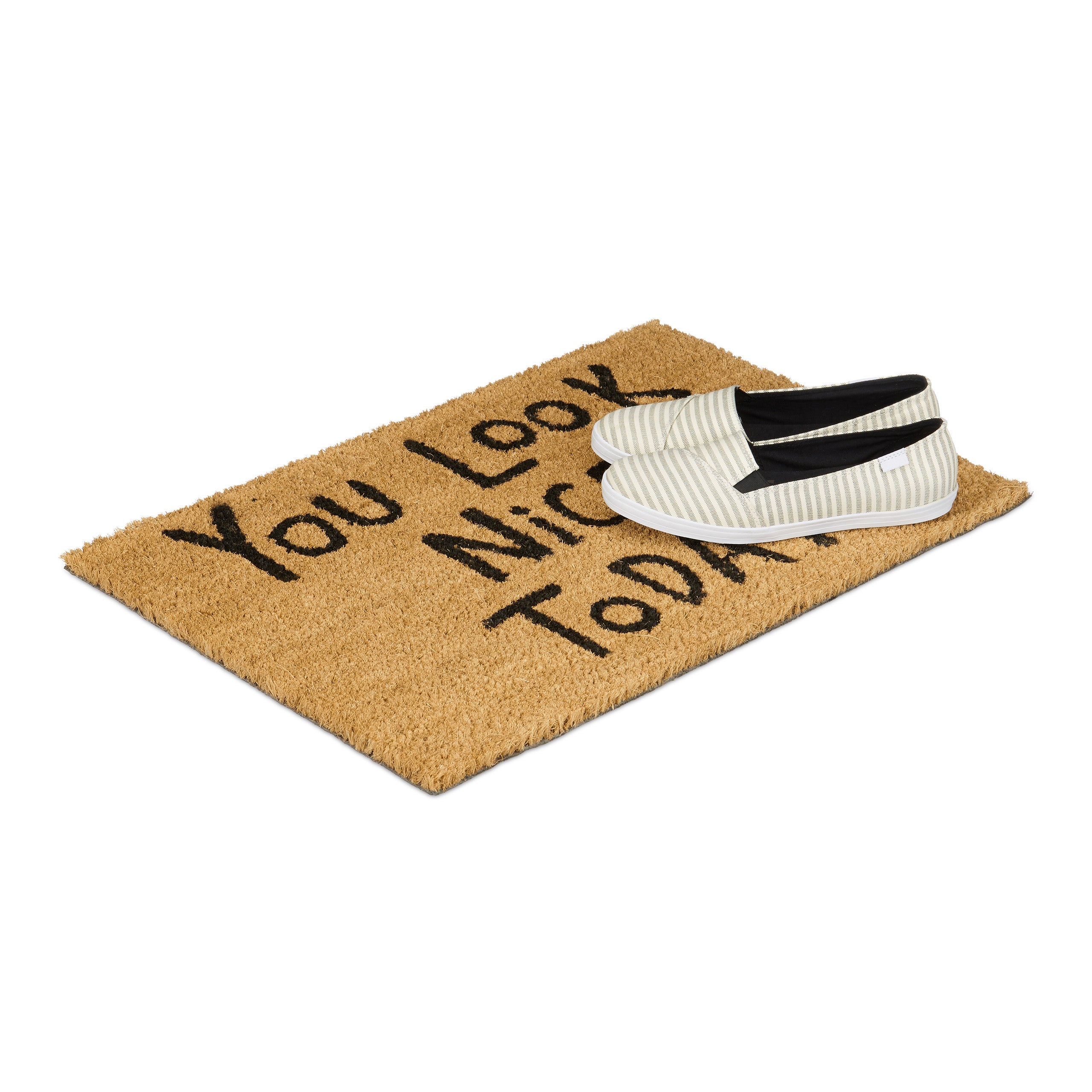 Relaxdays Zerbino in Fibra di Cocco, 40x60 cm, Design con Scritta, Tappetino Interni e Esterni Antiscivolo, Marrone Nero, Legno