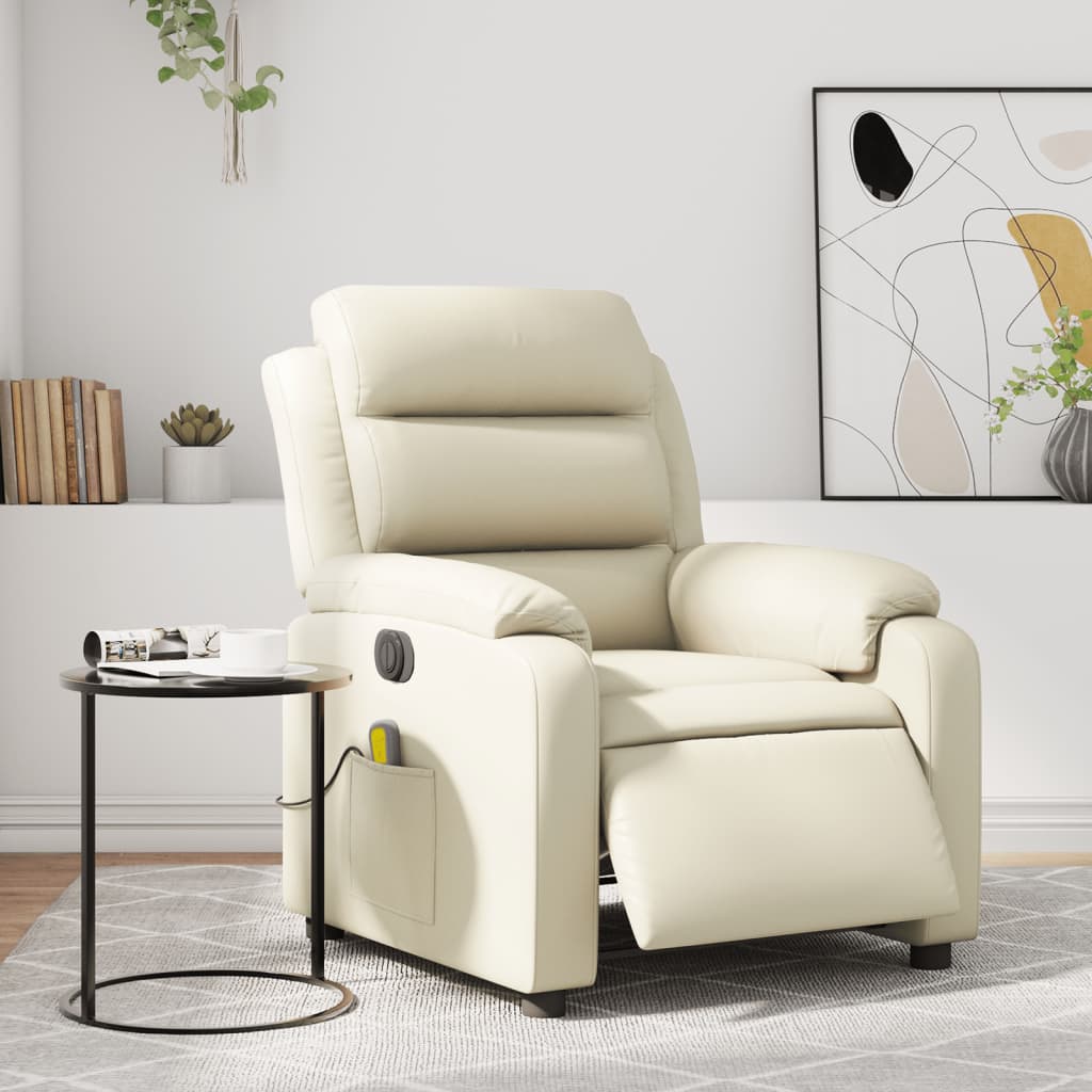 VidaXL Fauteuil Inclinable De Massage Et Repose-pieds Crème Similicuir 356649 - Maison