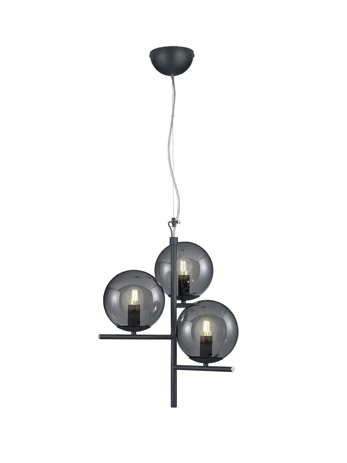 Lampa wisząca PURE czarna-dymiona 3 x E14 x 28W wym:150x40x40cm Trio